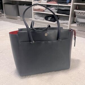 Tory Burch Deep Navy Bag with Blood Orange Inside